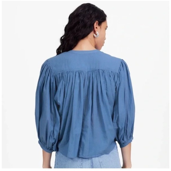 Madewell Blue Balloon Sleeve Top Button Front Top Size Large 2025 Style - Picture 10 of 16